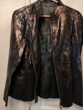 Women’s Shiny Brown Textured N Reversable Black Leather Jacket